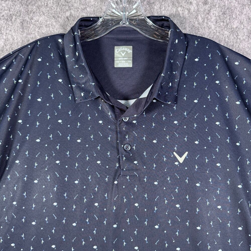 Callaway Shirt Mens Size 2XL Blue Opti Dri Polo Short Sleeve Golf Martinis Tees